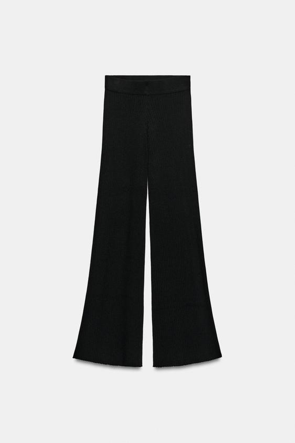 ZARA ШИРОКИЕ ТРИКОТАЖНЫЕ БРЮКИ В РУБЧИК, ЧЕРНЫЙ