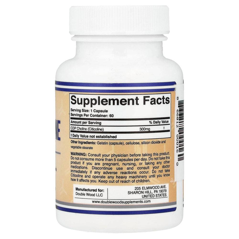 Double Wood Supplements, ЦДФ-холин, 300 мг, 60 капсул