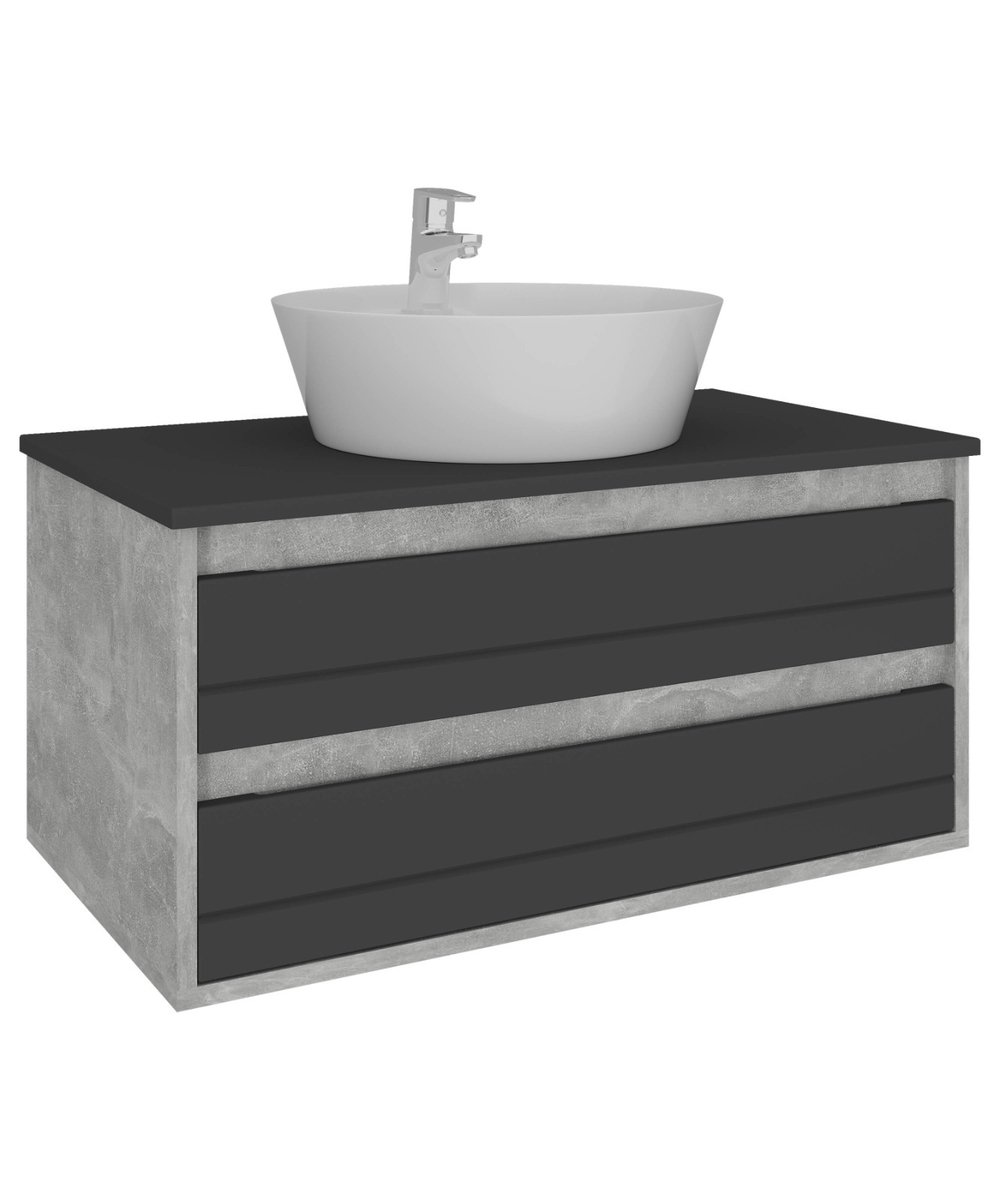AVK2. Тумба навесная, 2 Ящика, 800, коллекция (Ирма, Раковина накладная, Ателье Светлое, Ателье Светлое, Графит древесный)