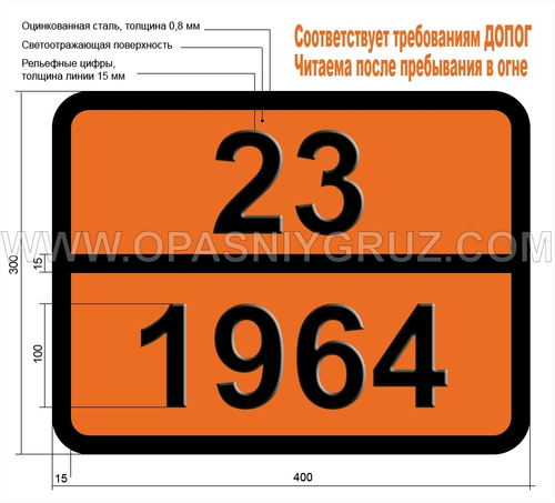 Табличка Опасный груз 23-1964 ГАЗОВ УГЛЕВОДОРОДНЫХ СМЕСЬ СЖАТАЯ Н.У.К.