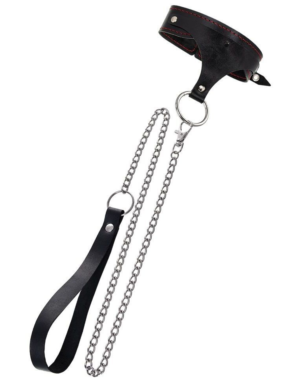 Черный высокий ошейник с поводком (Цвет: черный)