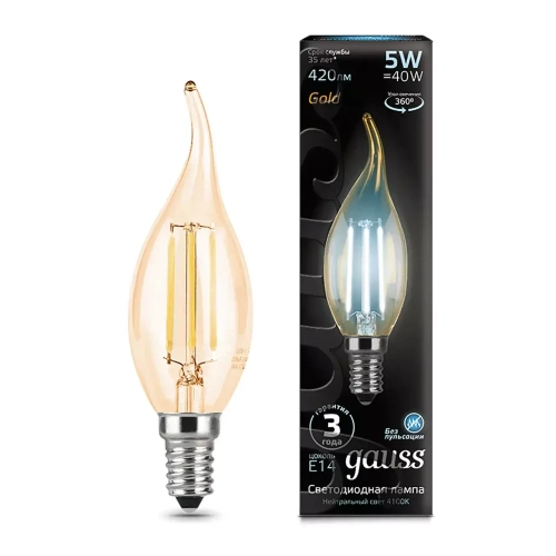 Лампа Gauss LED Filament Свеча на ветру 5W E14 420 lm  4100K  Golden 104801805