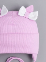 Шапка с ушками для девочки трикотажная на завязках