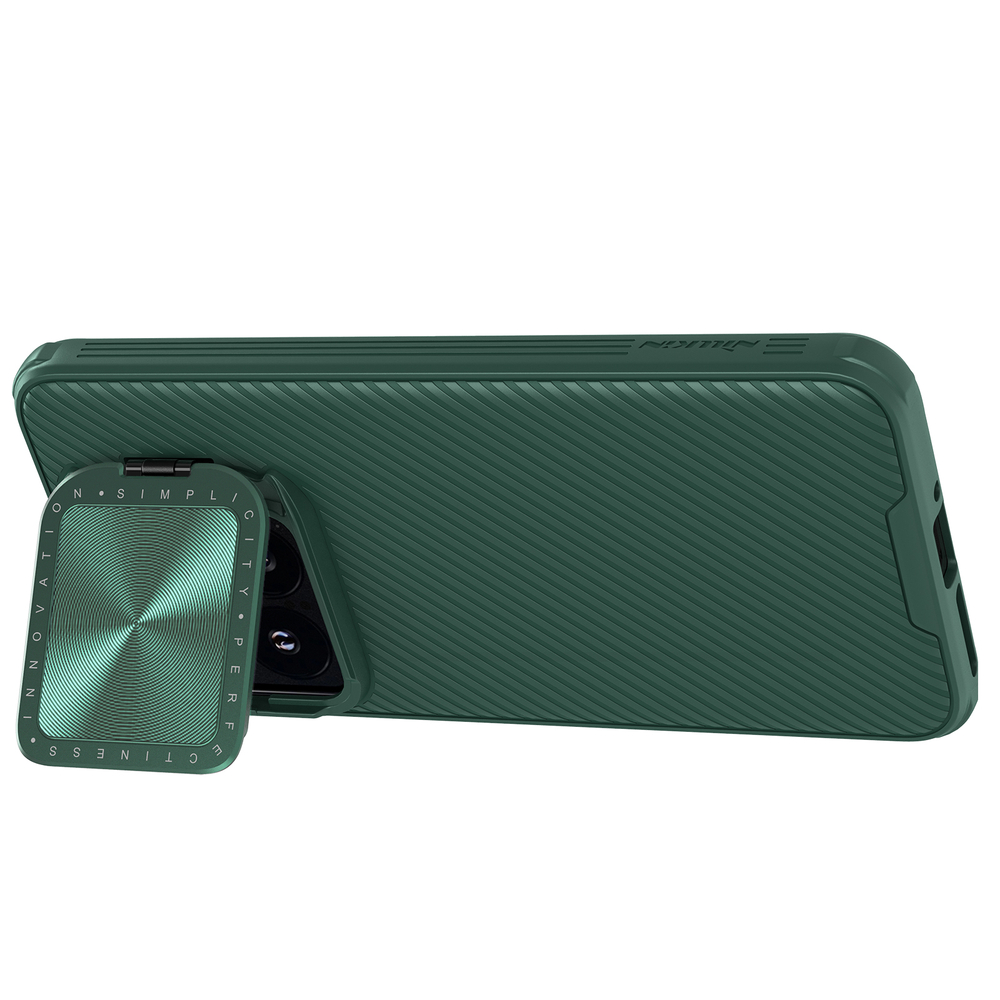 Чехол зеленого цвета (Deep Green) от Nillkin на Xiaomi 14, серия CamShield Prop Case (с откидной защитной крышкой для камеры)