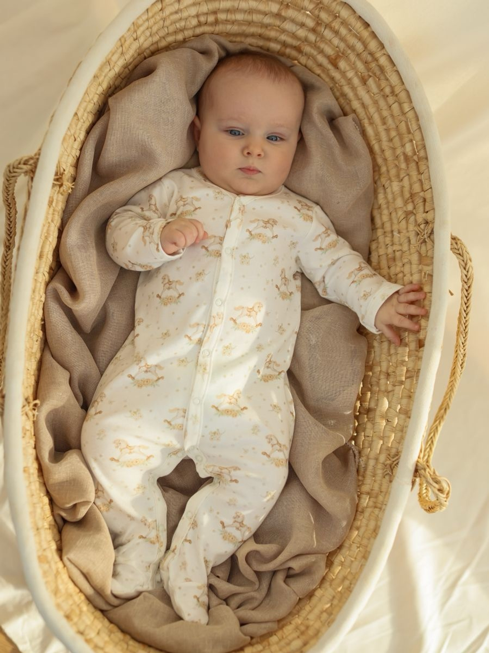 Комбинезон на кнопках "Лошадки с цветочками"