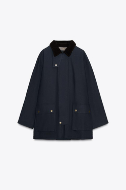 ZARA ТРЕНЧ С КАПЮШОНОМ И КОНТРАСТНЫМ ВОРОТНИКОМ — ZW COLLECTION, СИНИЙ