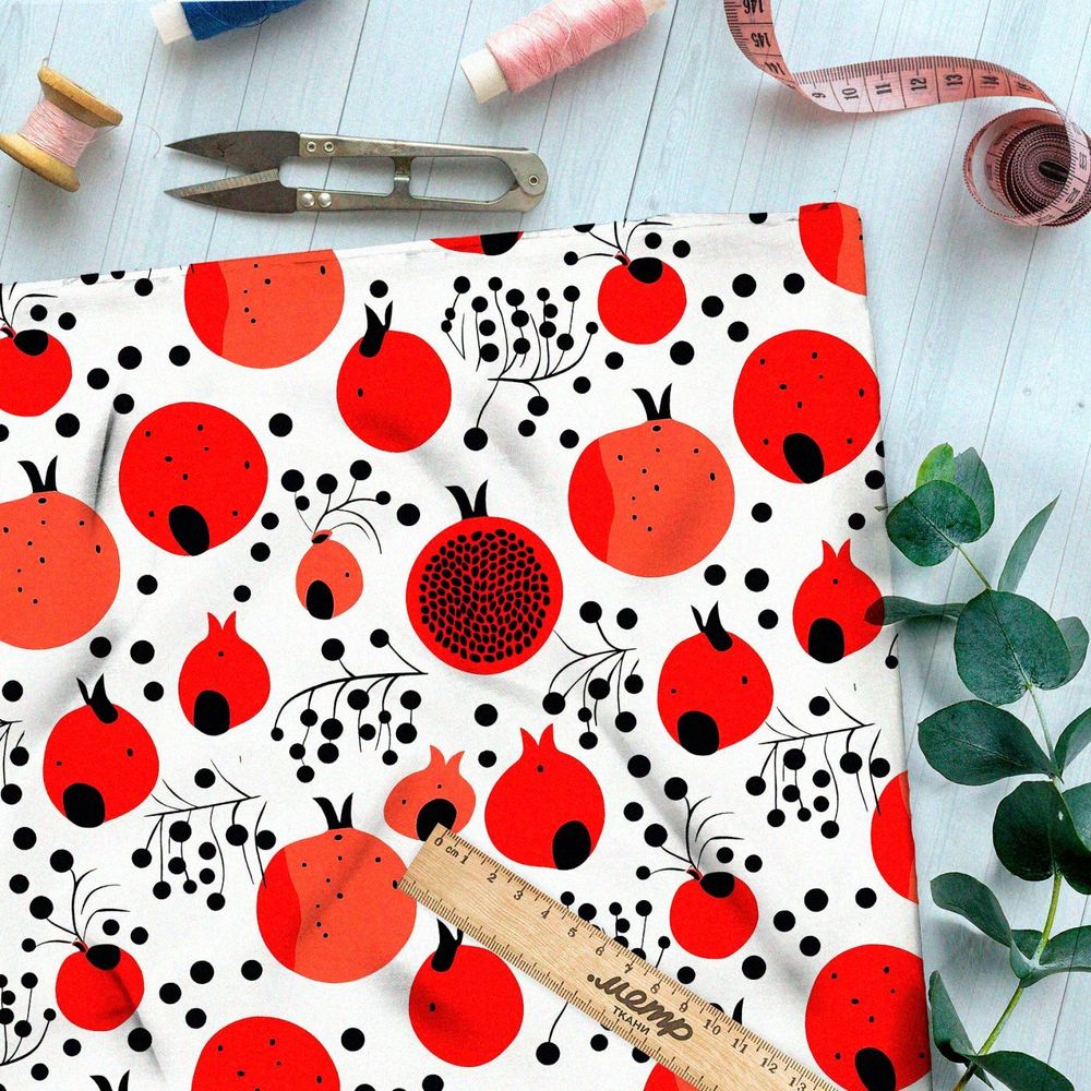 Ткань премиум атлас фантазийные фрукты