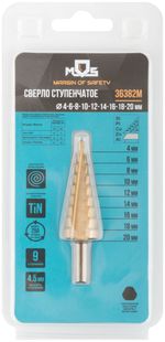 36382М Сверло ступенчатое HSS по металлу // 9 ступеней // 4-20 мм // MOS