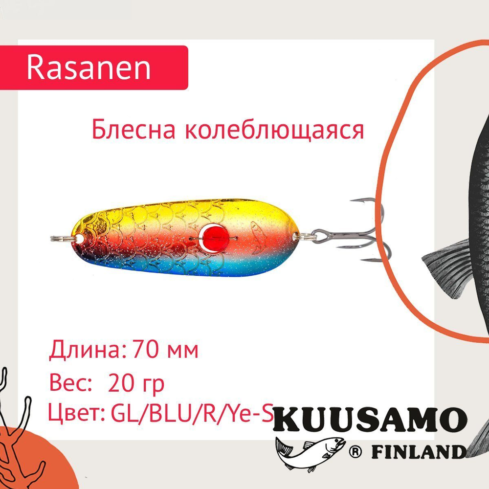 Блесна колеблющаяся Kuusamo Rasanen 70/20 с камнем BLU/B-S