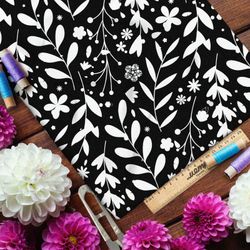 Ткань шифон белая трава на чёрном фоне