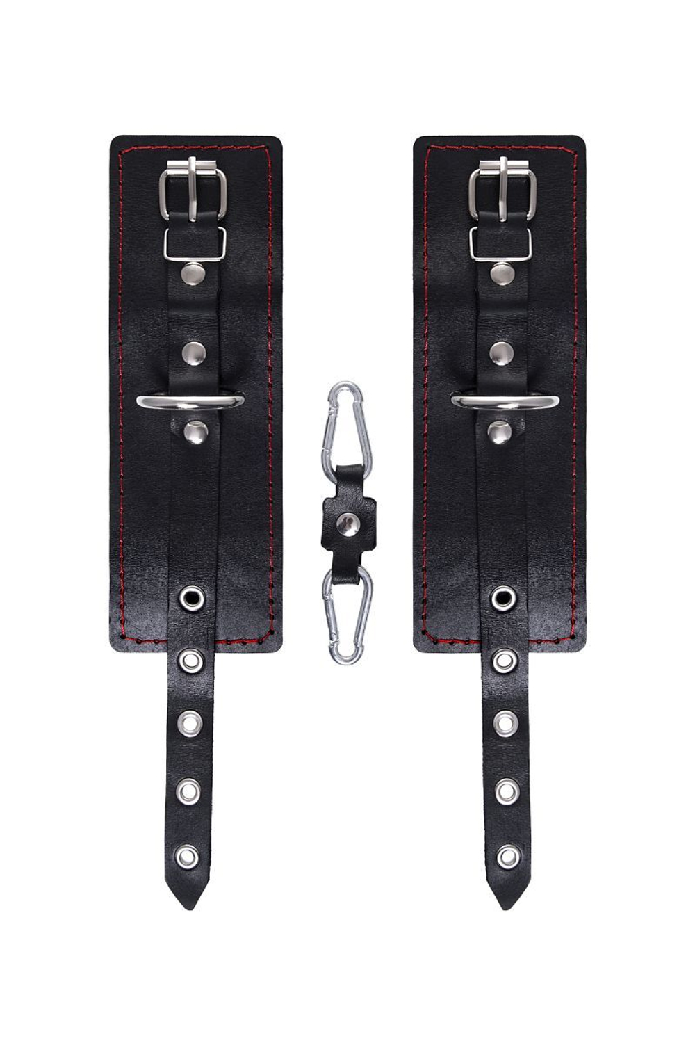 Черные однослойные наручники с контрастной строчкой
