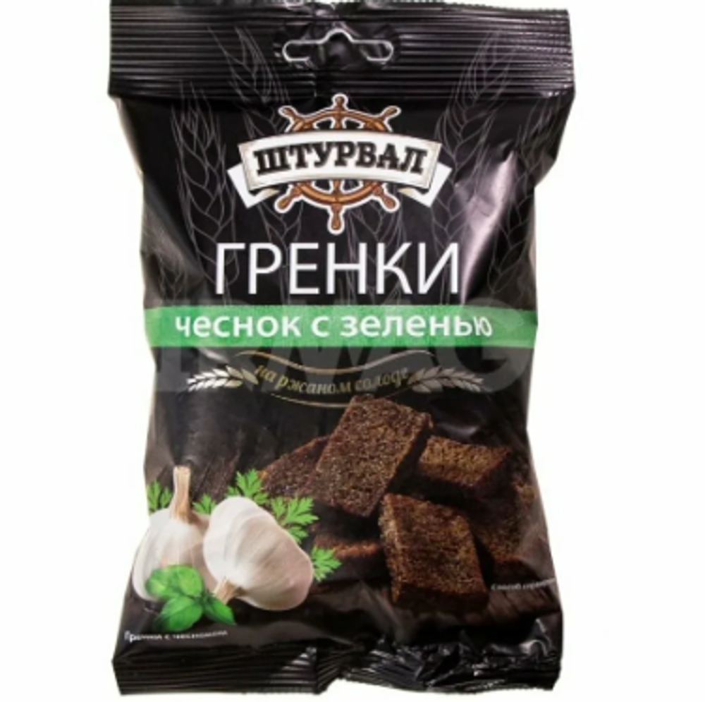 Гренки Штурвал Солодовые с чесноком и зеленью, 100г