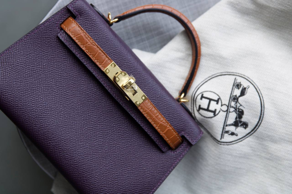 Сумка Hermes вставки из кожи крокодила