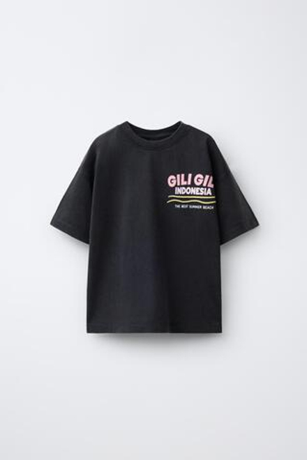 ZARA ФУТБОЛКА С ЭФФЕКТОМ ПОТЕРТОСТИ И НАДПИСЬЮ, АНТРАЦИТОВО-СЕРЫЙ