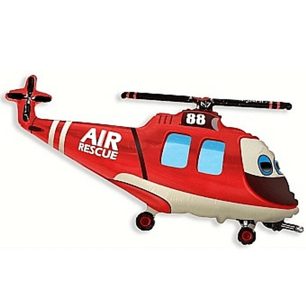 Шар (38""/97 см) Фигура, Вертолет-Спасатель, Красный, 1 шт. Д136