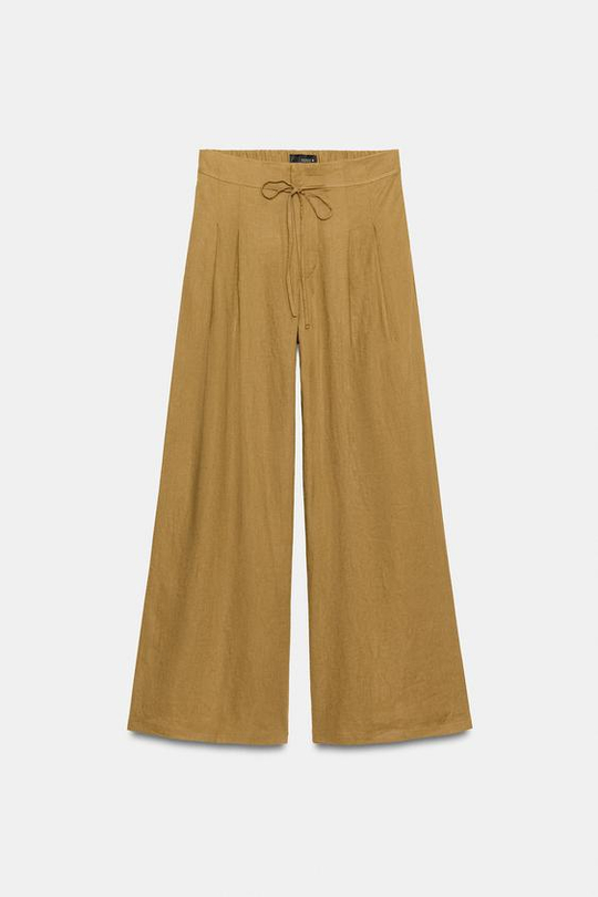 ZARA ШИРОКИЕ БРЮКИ С ЗАЩИПАМИ, ОХРА