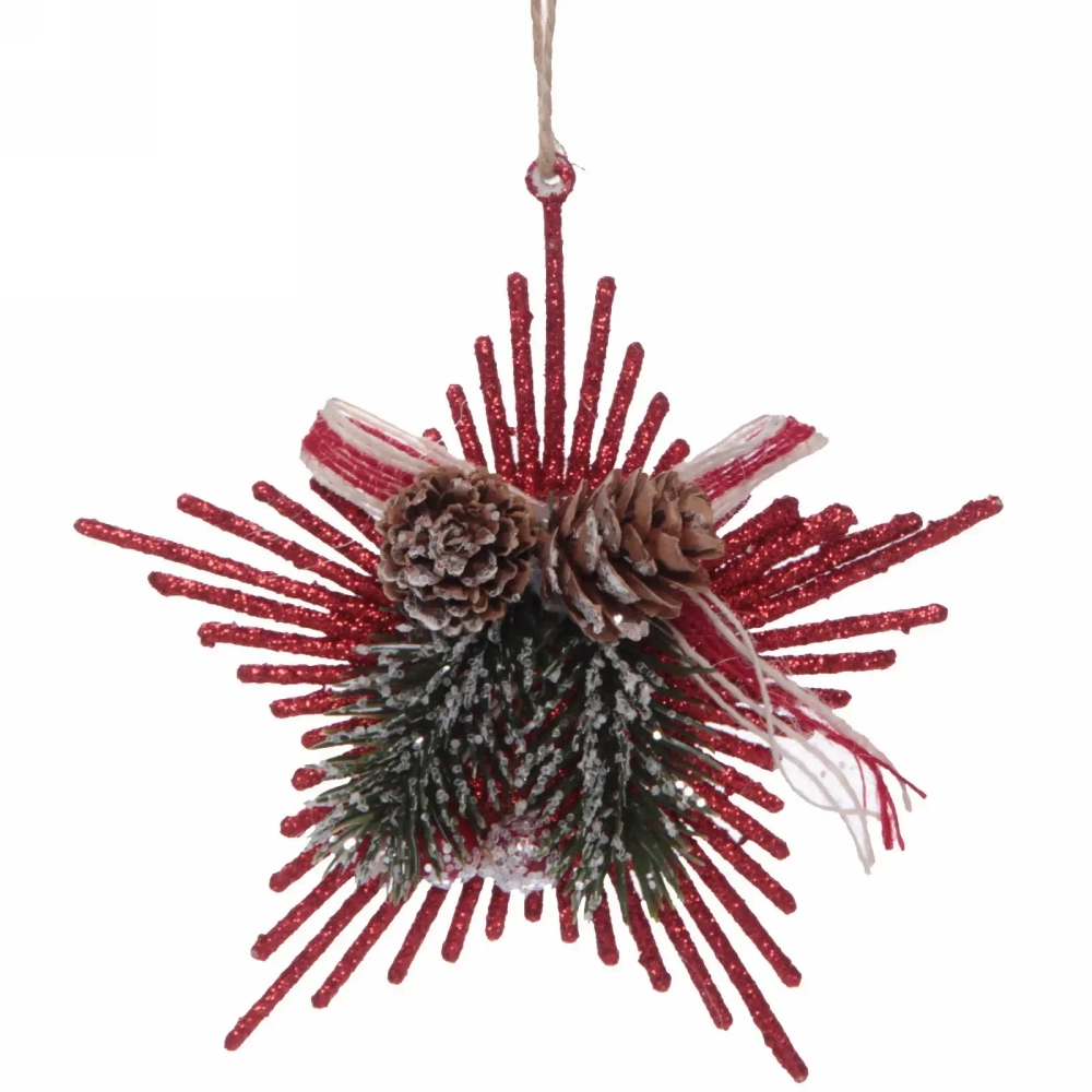 Подвеска елочная БЛЕСК «Снежинка лучистая» 13*14 см, Красный