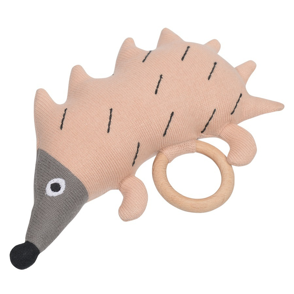 Погремушка хлопковая с деревянным держателем 14х11см Tkano Tiny world Ежик Ugo