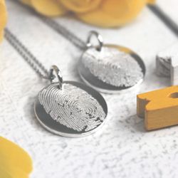 Парные серебряные кулоны с гравировкой отпечатков пальцев, 20 мм (ручная работа)