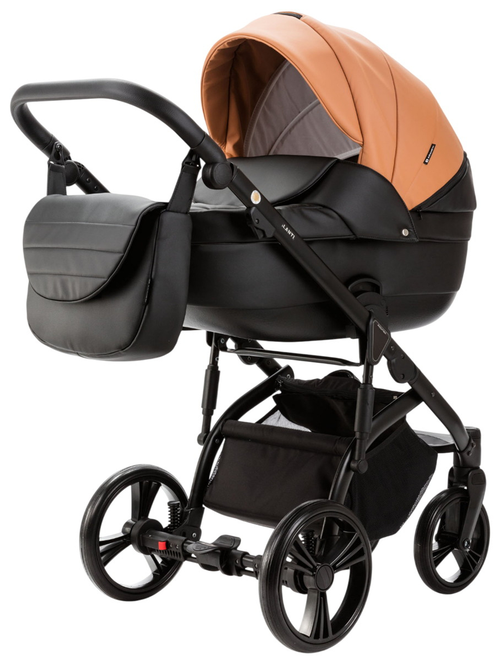 Детская коляска Adamex Lanti Deluxe 3 в 1 LN-SD109 (КАРАМЕЛЬ.КОЖА + ЧЕРН. КОЖА)