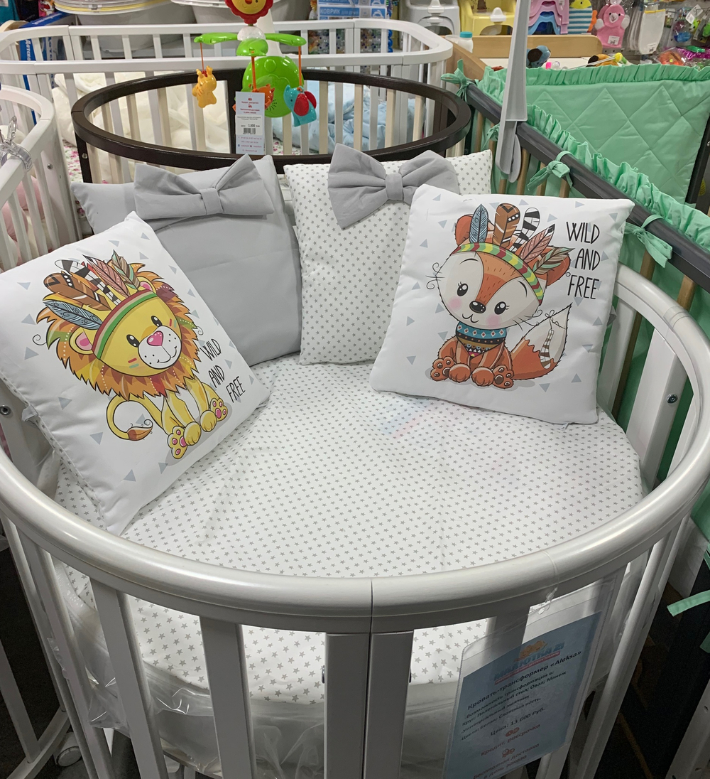 Комплект в кроватку 18 предметов "Охотники" серый, сатин