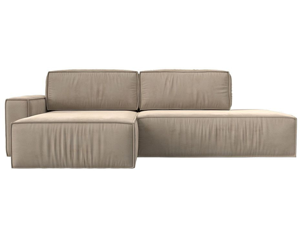 Диван угловой Прага модерн левый угол, Бежевый, Велюр, 116739L