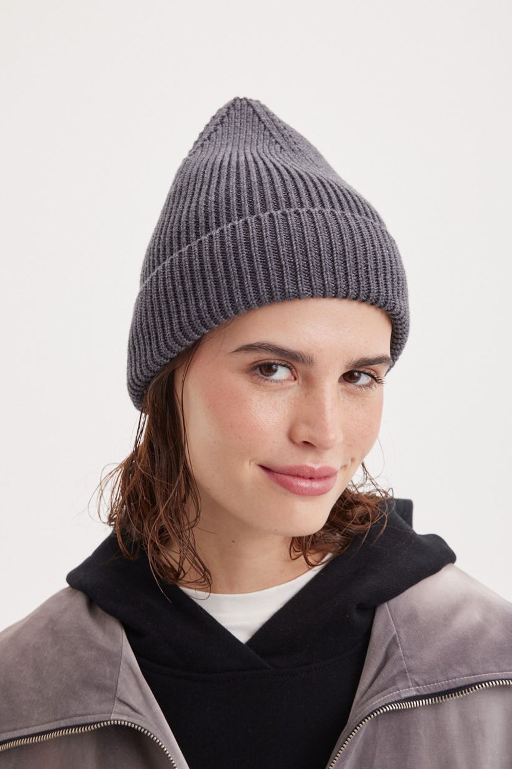 Шапка хлопковая с отворотом "Графит"