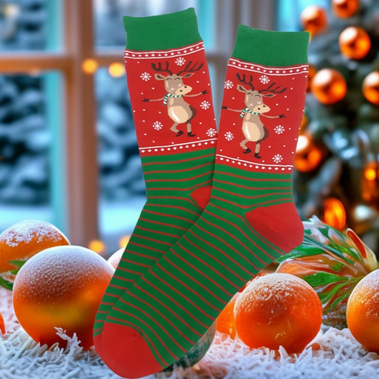 Носки Новый год и Рождество Рудольф зажигает в Рождество, р-р 42-46 (красный/зеленый)