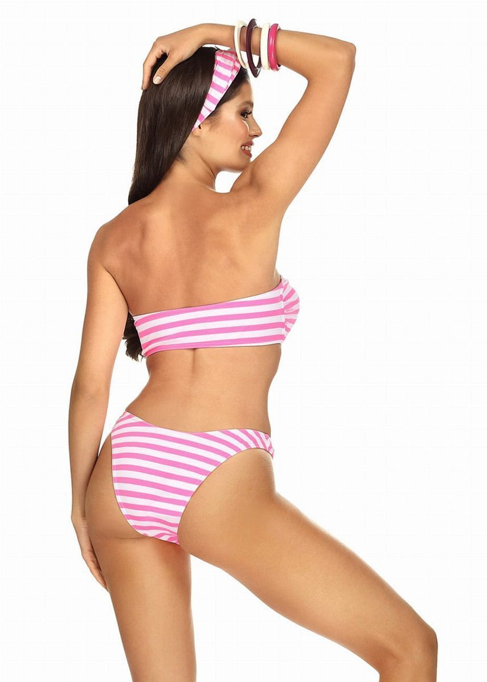 Раздельный купальник бандо в широкую полоску (Размер: 75/38) (Цвет: белый с розовым)