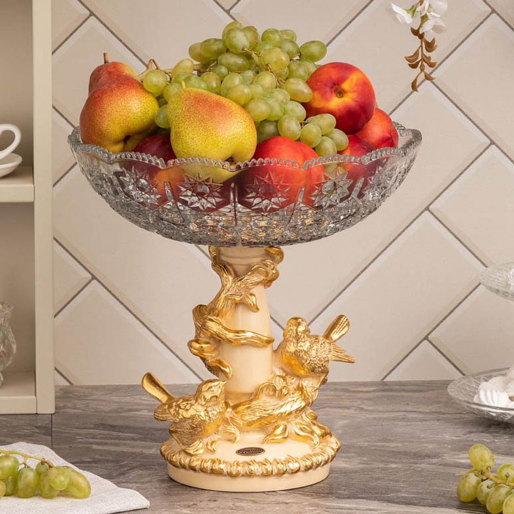 Фруктовница-конфетница Мелодия любви со стеклянной чашей 7373 Айвори