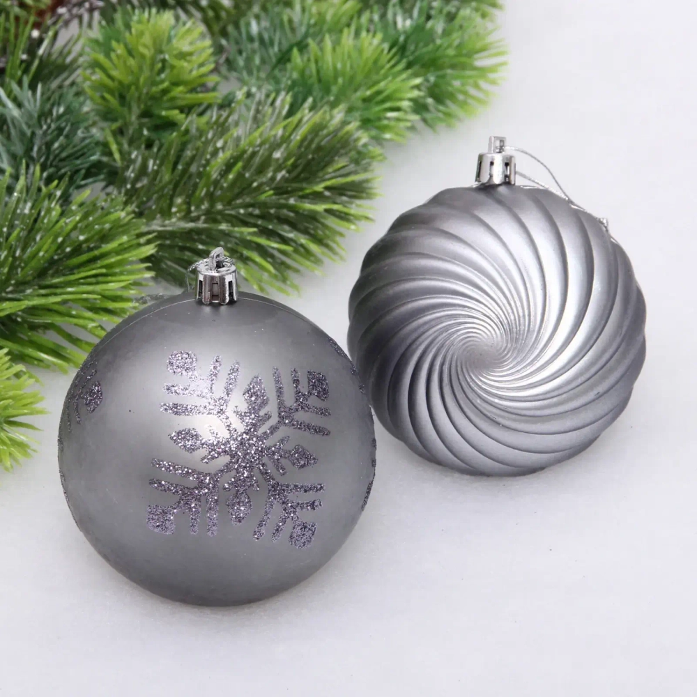Новогодние шары «Изящные узоры» 8 см (набор 9 шт), Графит