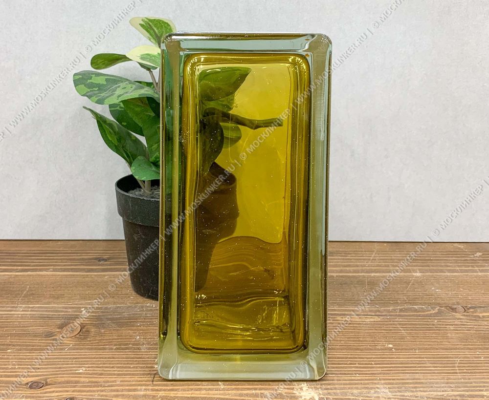 Стеклоблок Vitrablok Половинка Бронзовый Волна 19x9x8 - окрашенный внутри