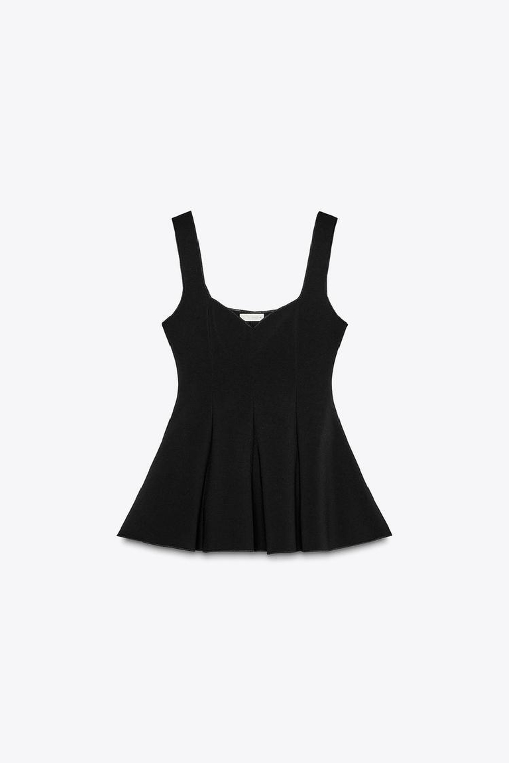 ZARA ТОП ИЗ ЭЛАСТИЧНОЙ ТКАНИ С БАСКОЙ, ЧЕРНЫЙ