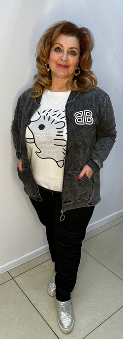 Серый джинсовый жакет-бомбер