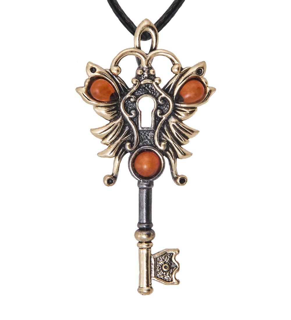 AM-4075 Подвеска «Ключик Бабочка» (латунь, янтарь)