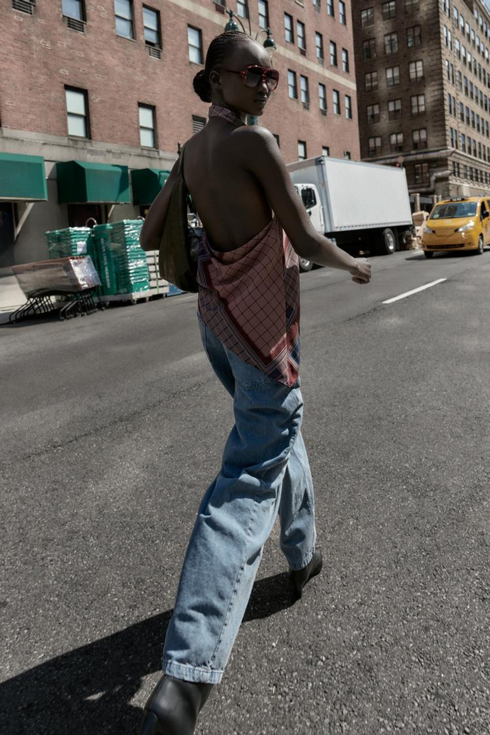 ZARA ТОП ХАЛТЕР С АСИММЕТРИЧНЫМ ПРИНТОМ, РАЗНОЦВЕТНЫЙ