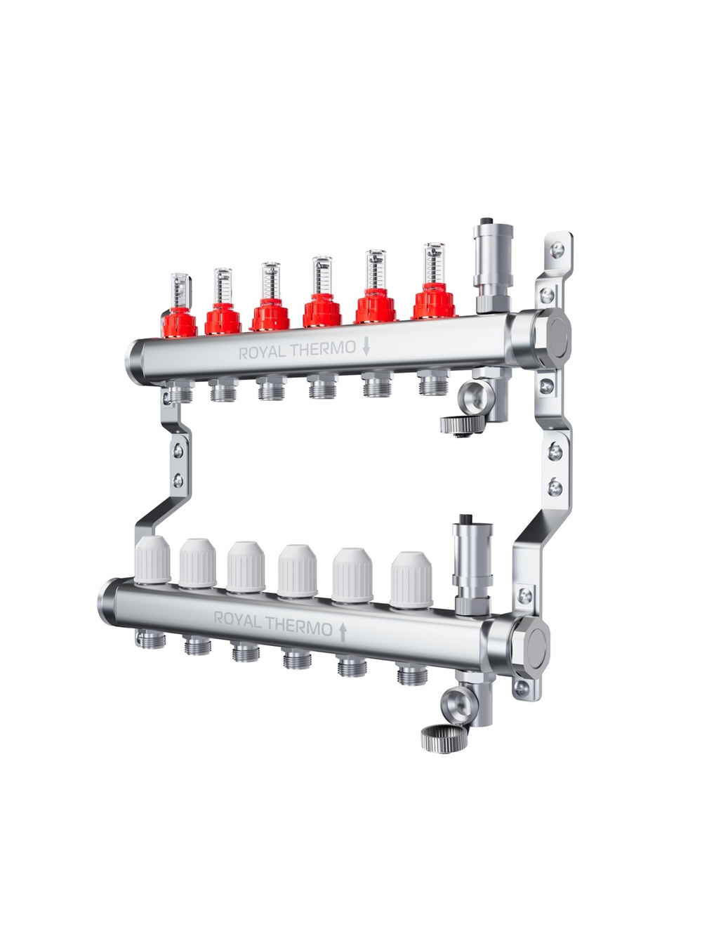 Коллектор Royal Thermo нерж. в сборе с расходомерами 1" ВР-3/4" НР с автомат.воздухоотвод-ми 10 вых.