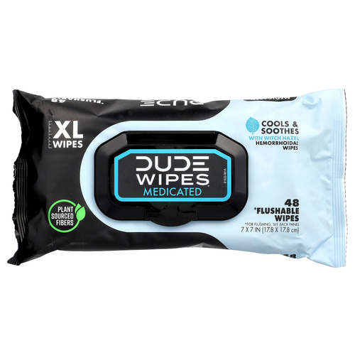 Dude Products, лечебные салфетки, смываемые салфетки, размер XL, 48 салфеток