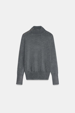 ZARA ВЯЗАНЫЙ ДЖЕМПЕР НА ПУГОВИЦАХ, СЕРЫЙ МЕЛАНЖ