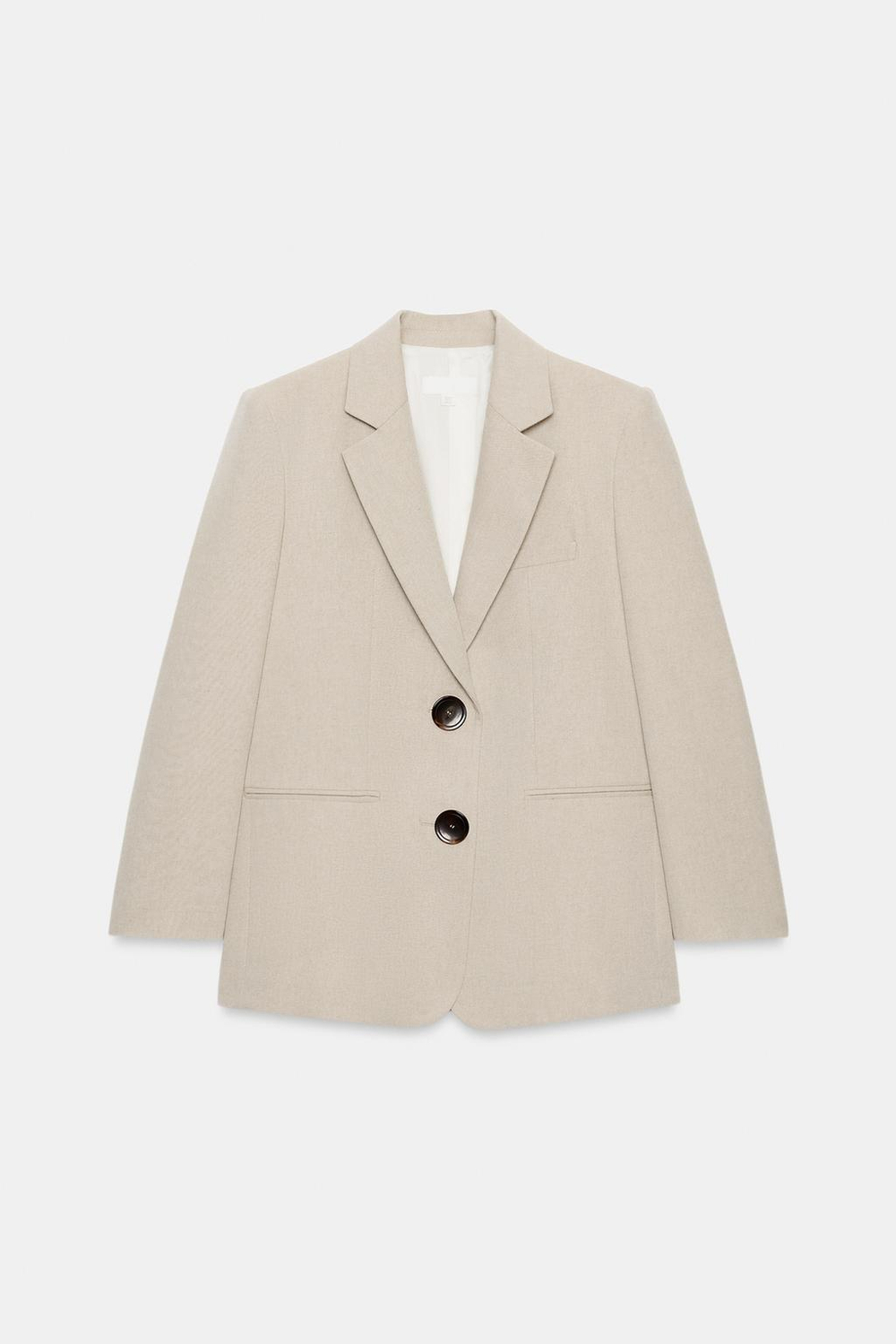 ZARA ПРЯМОЙ БЛЕЙЗЕР С ПОДПЛЕЧНИКАМИ И ДВУМЯ ПУГОВИЦАМИ, СВЕТЛО-БЕЖЕВЫЙ