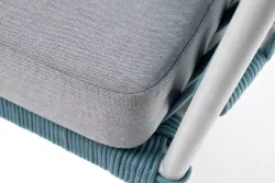 "Диего" диван 2-местный плетеный из роупа, каркас алюминий светло-серый (RAL7035) муар, роуп бирюзовый круглый, ткань светло-серая