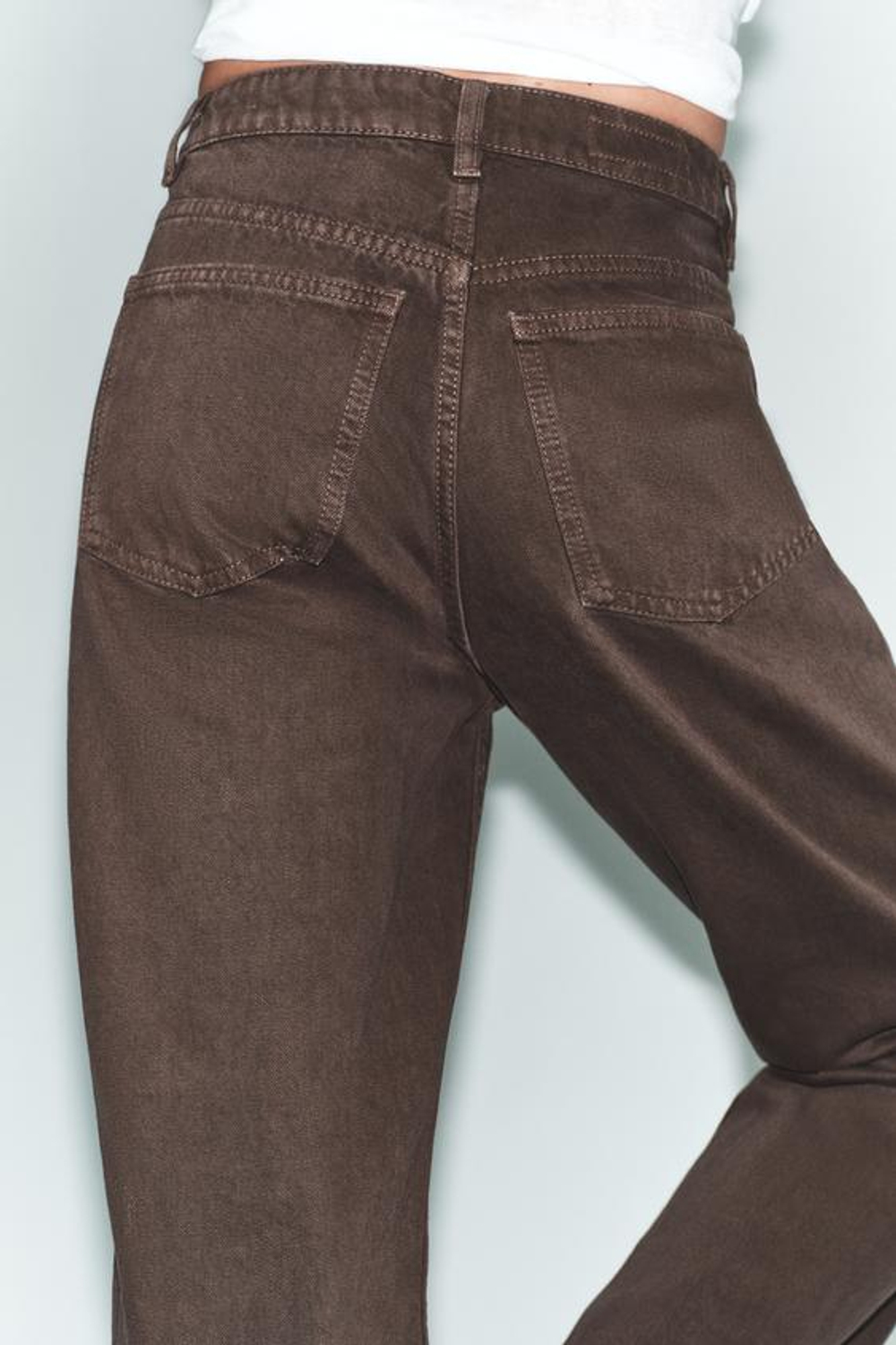 ZARA ДЖИНСЫ TRF MOM FIT С ВЫСОКОЙ ПОСАДКОЙ, КОРИЧНЕВЫЙ