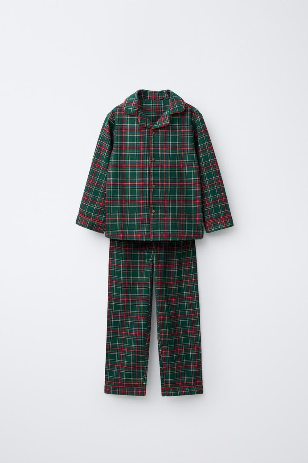 ZARA ФЛАНЕЛЕВАЯ ПИЖАМА В КЛЕТКУ, ЗЕЛЕНЫЙ