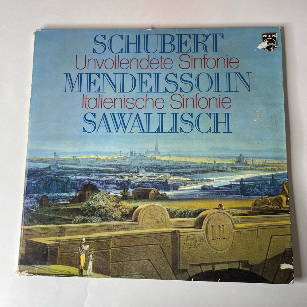 Винтажная виниловая пластинка LP Schubert Шуберт, Мендельсон Mendelssohn, Wolfgang Sawallisch, Unvollendete, Italienische Symphonie (Германия 1976)