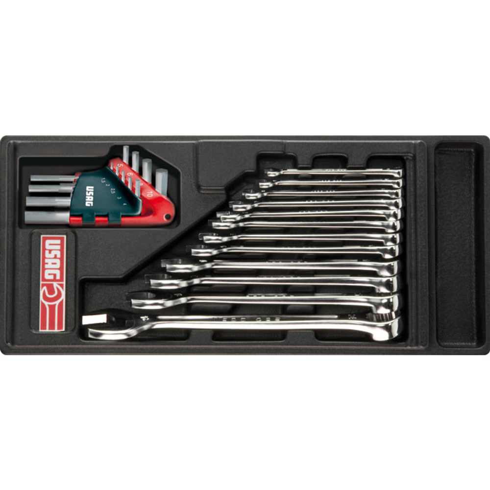 519/285A Набор комбинированных 7-24 мм. и шестигранных ключей 2-10 мм. на ложементе, USAG (Италия)