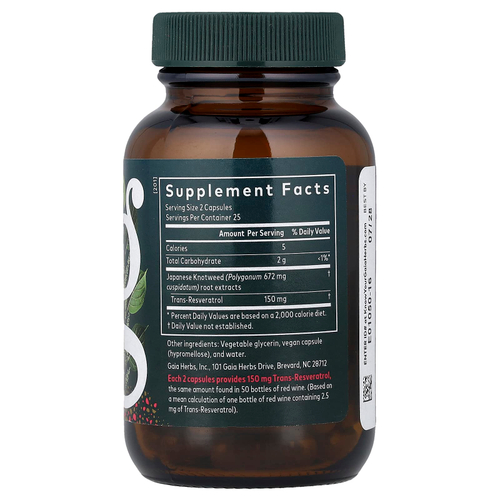 Gaia Herbs, ресвератрол, 50 жидких капсул Phyto-Caps®