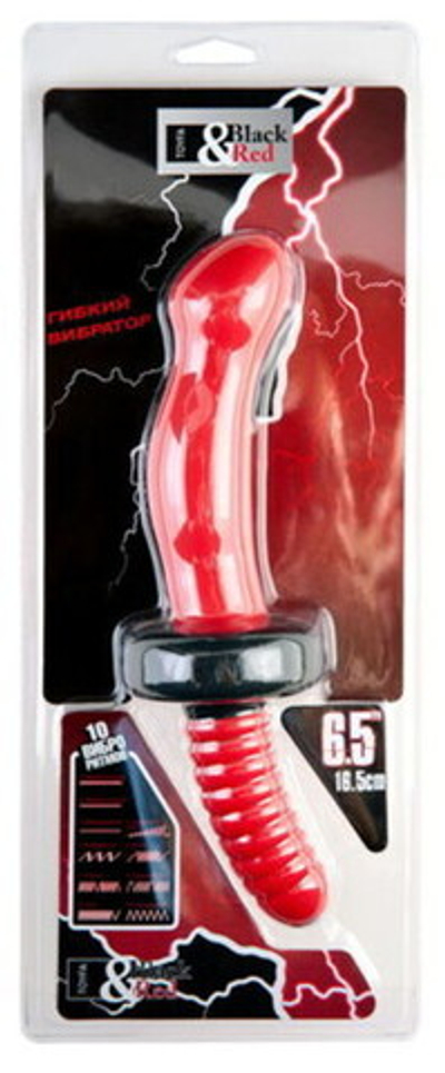Двусторонний красный вибратор Black & Red (10 режимов,16,5 см) (Цвет: красный с черным)
