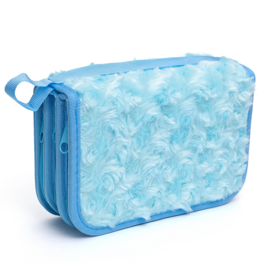 Пенал 3 отделения Alingar, искусственный мех, молния, 120 х 190 мм, "Fur roses", микс (розовый, голубой, фиолетовый, св-розовый)