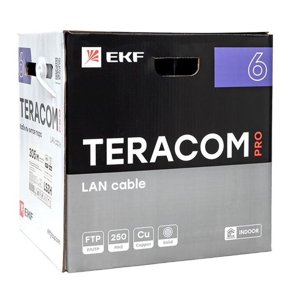 Кабель витая пара TERACOM PRO Cat.6 F/UTP 4 пары solid 23AWG оболочка LSZH нг(А)-HF цвет серый (упак. 305м) (305.00 шт.)