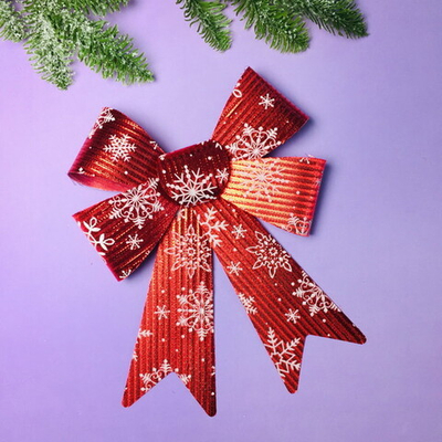 Бант на ёлку «Снежинка» 27*22 см, Красный